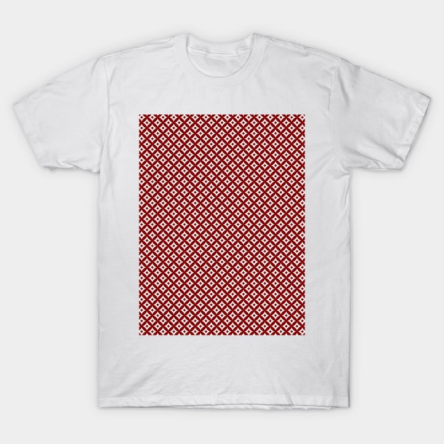 Dark Christmas Candy Apple Red and White Cross-Hatch Astroid Grid Pattern T-Shirt by podartist